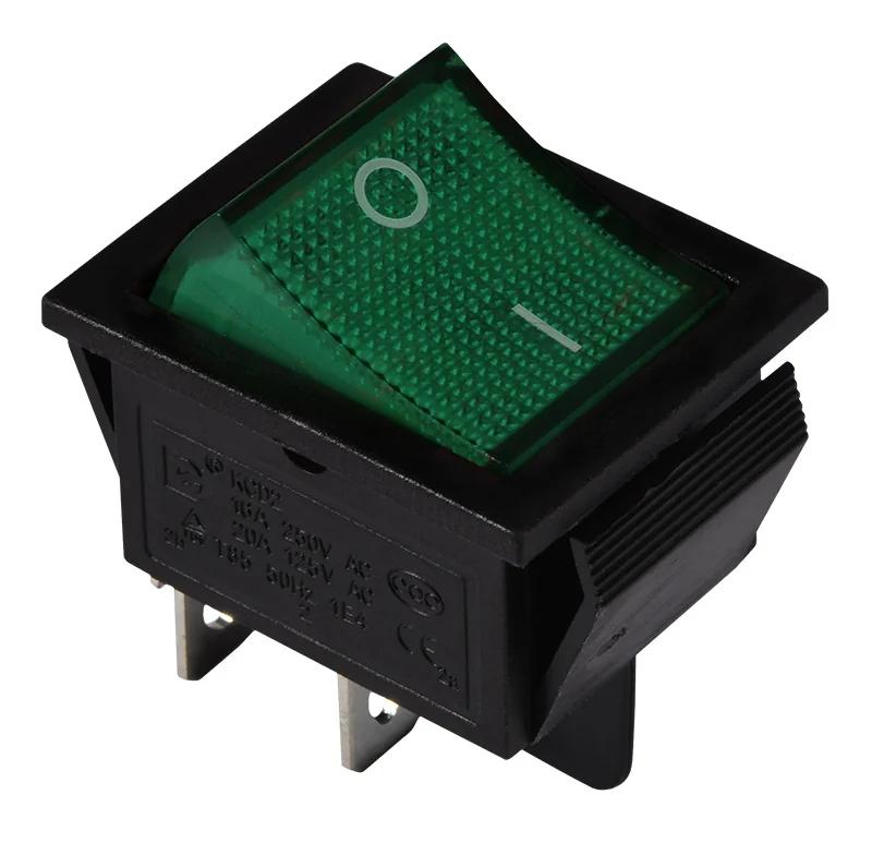 KCD2-201N GR/B 220V Переключатель 1 клавиша зеленый с подсветкой