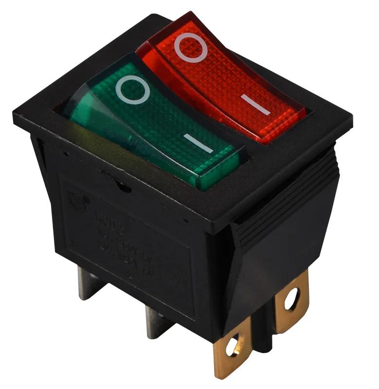 KCD2-2101N GR+R/B 220V Переключатель 2 клавиши зеленый+красный с подсветкой