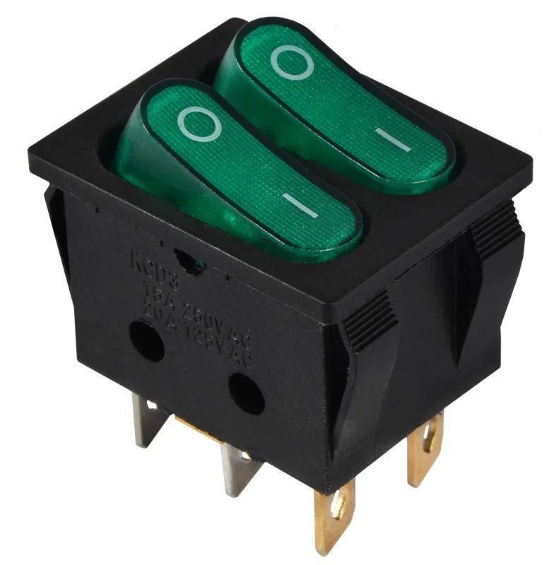 KCD2-5-2101N GR/B 220V Переключатель 2 клавиши зеленый с подсветкой