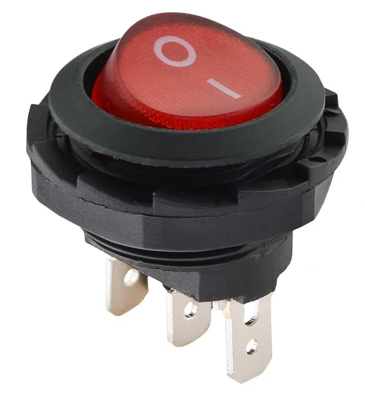 KCD1-7-101NY R/B 220V Переключатель 1 клавиша круглый красный с подсветкой