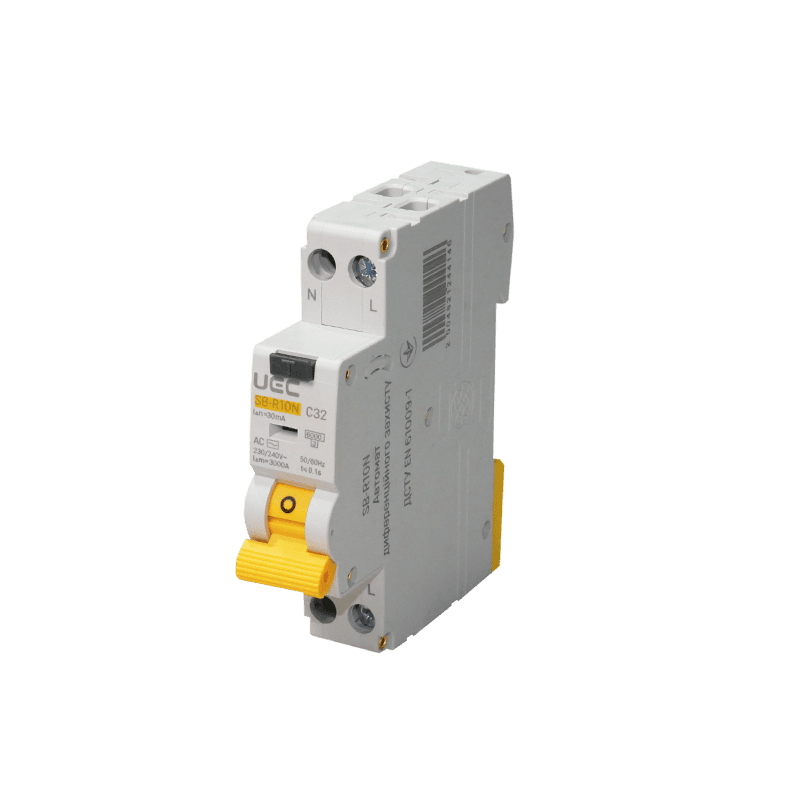 Автомат дифференциального защита SB-R10N 2P C 10A 30mA Тип AC 6kA UEC