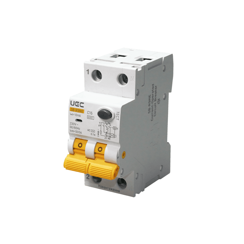 Автомат диференційного захисту SB-R9NE 2P C 16A 10mA Tип AC 6kA UEC
