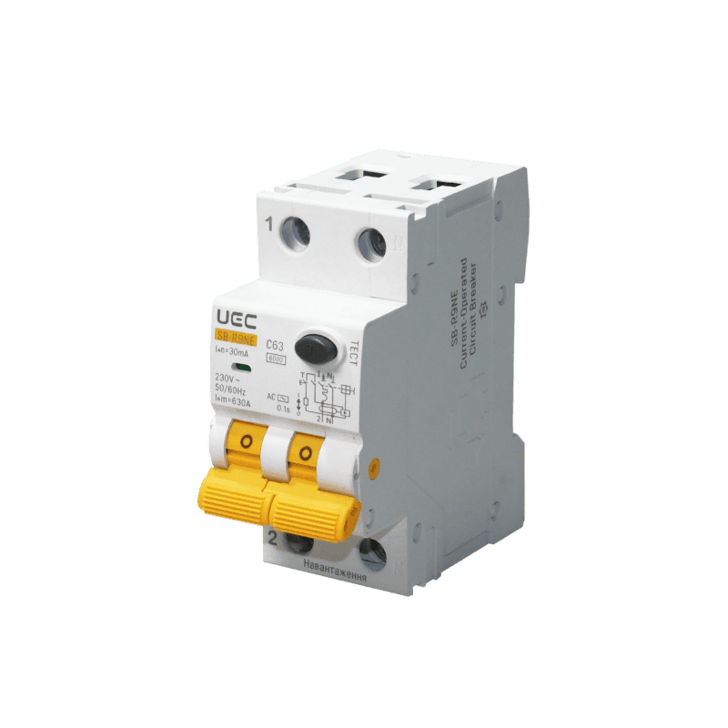 Автомат дифференциального защита SB-R9NE 2P C 63A 30mA Тип AC 6kA UEC