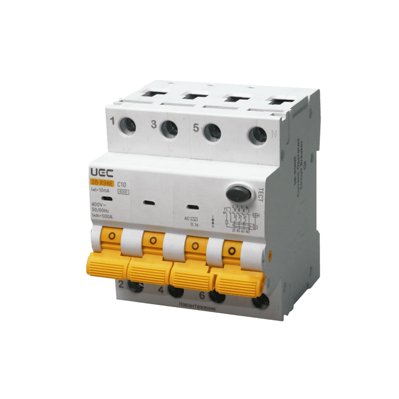 Автомат дифференциального защиты SB-R9NE 4P C 10A 10mA Тип AC 6kA UEC