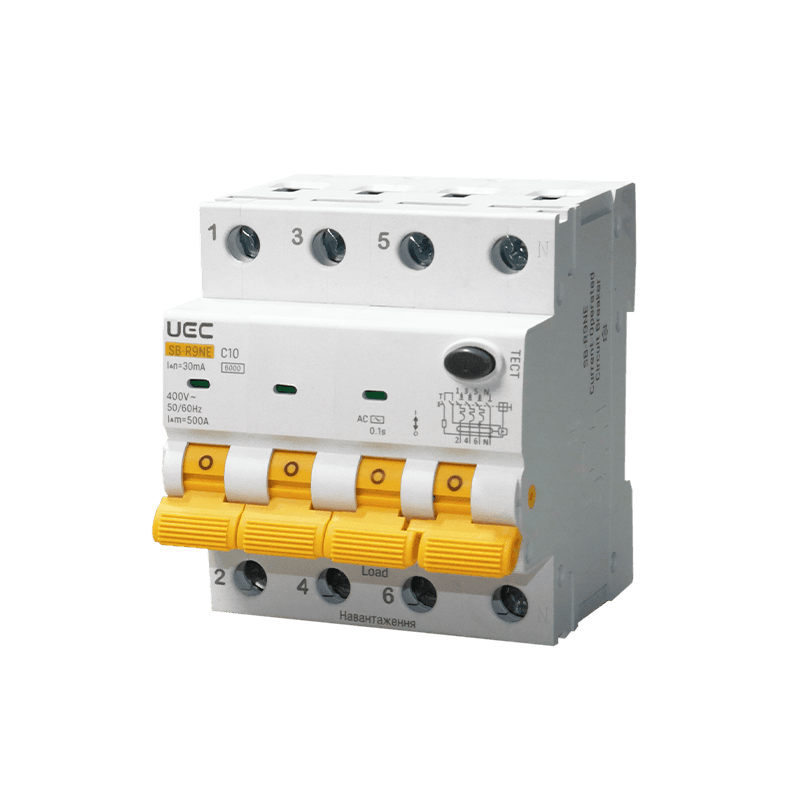 Автомат диференційного захисту SB-R9NE 4P C 10A 30mA Tип AC 6kA UEC