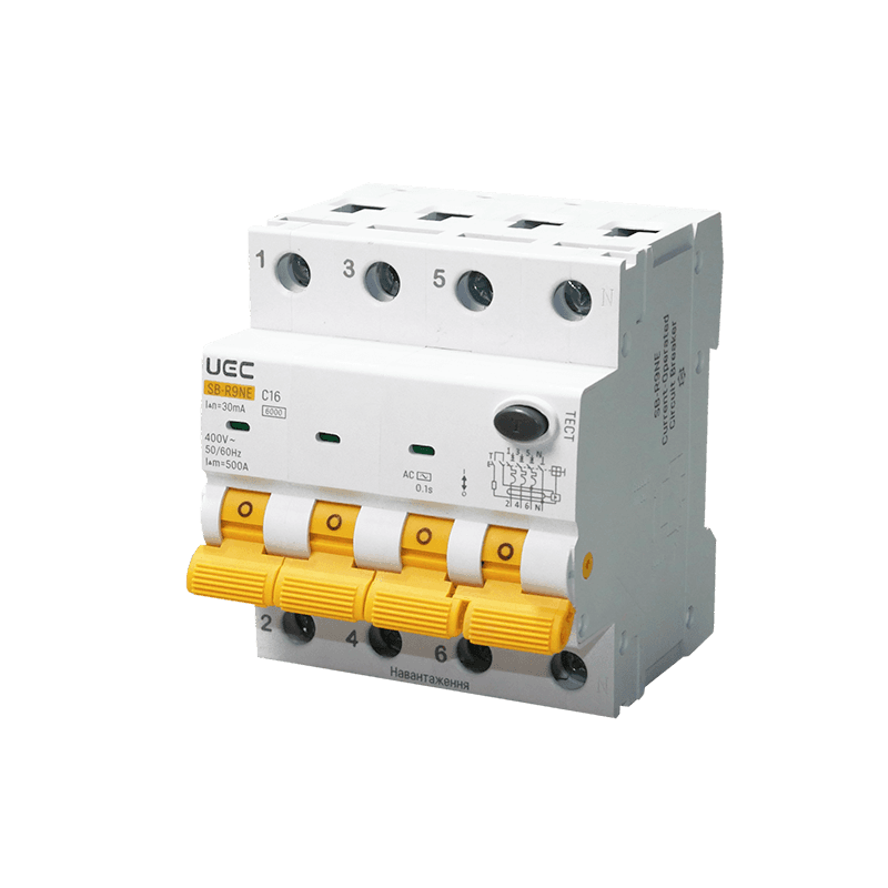 Автомат диференційного захисту SB-R9NE 4P C 16A 30mA Tип AC 6kA UEC