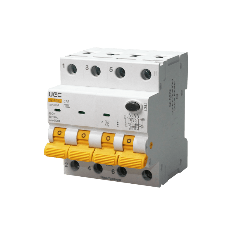 Автомат дифференциальной защиты SB-R9NE 4P C 25A 30mA Тип A 6kA UEC