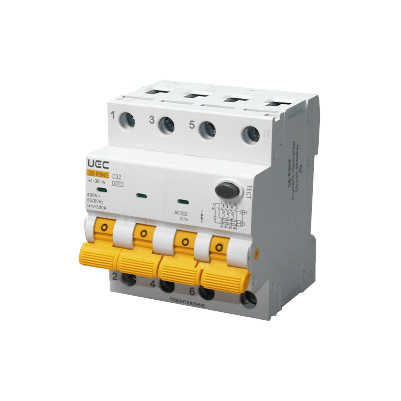 Автомат дифференциального защита SB-R9NE 4P C 32A 30mA Тип AC 6kA UEC
