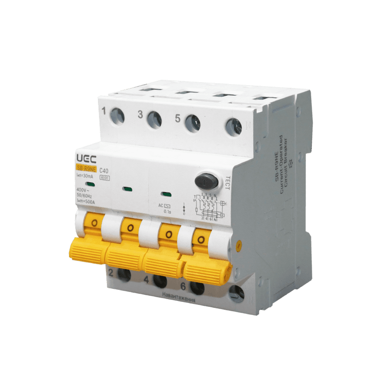 Автомат диференційного захисту SB-R9NE 4P C 40A 30mA Tип AC 6kA UEC
