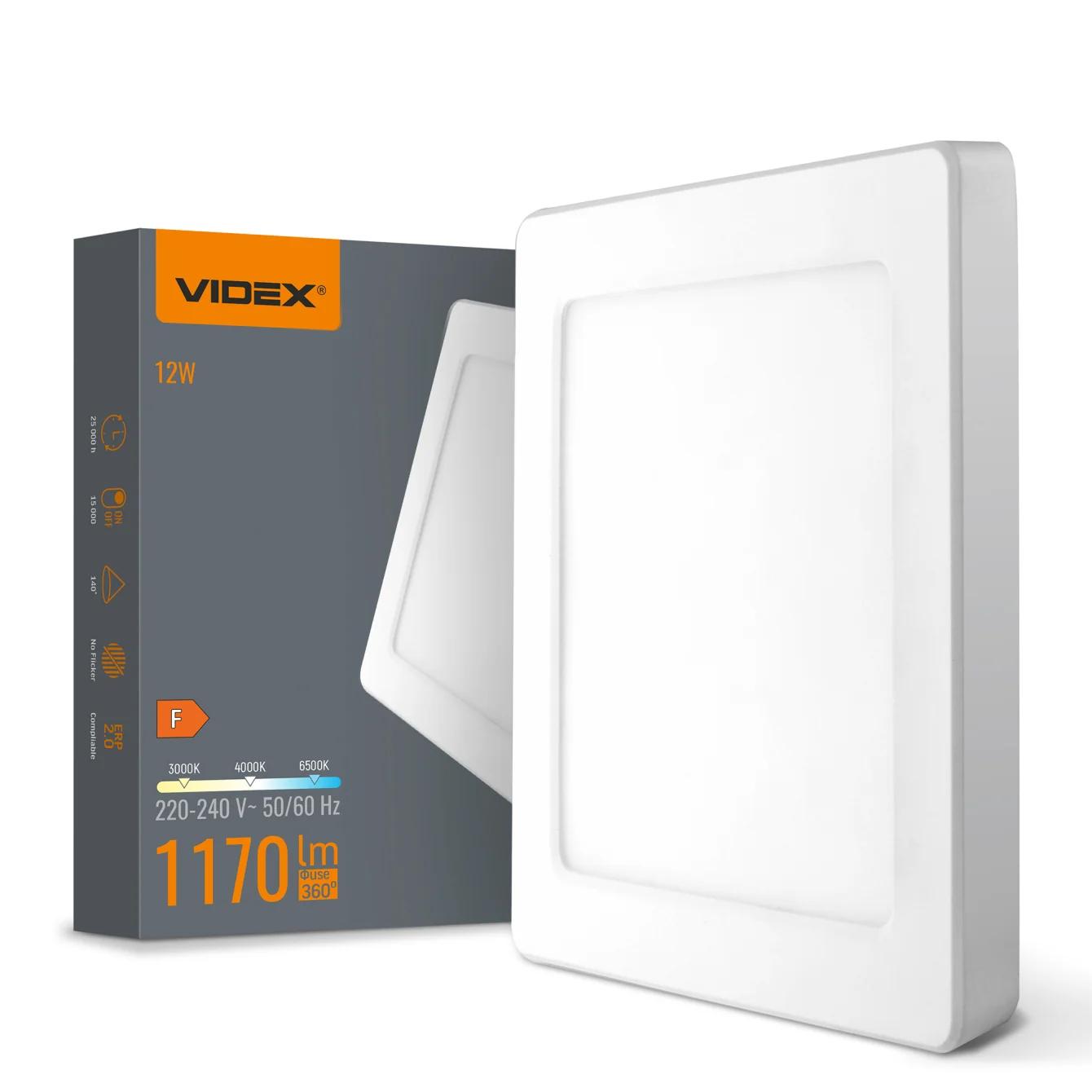 Светодиодный светильник квадратный VIDEX DL6S 12W 3000K-4000K-6500K White