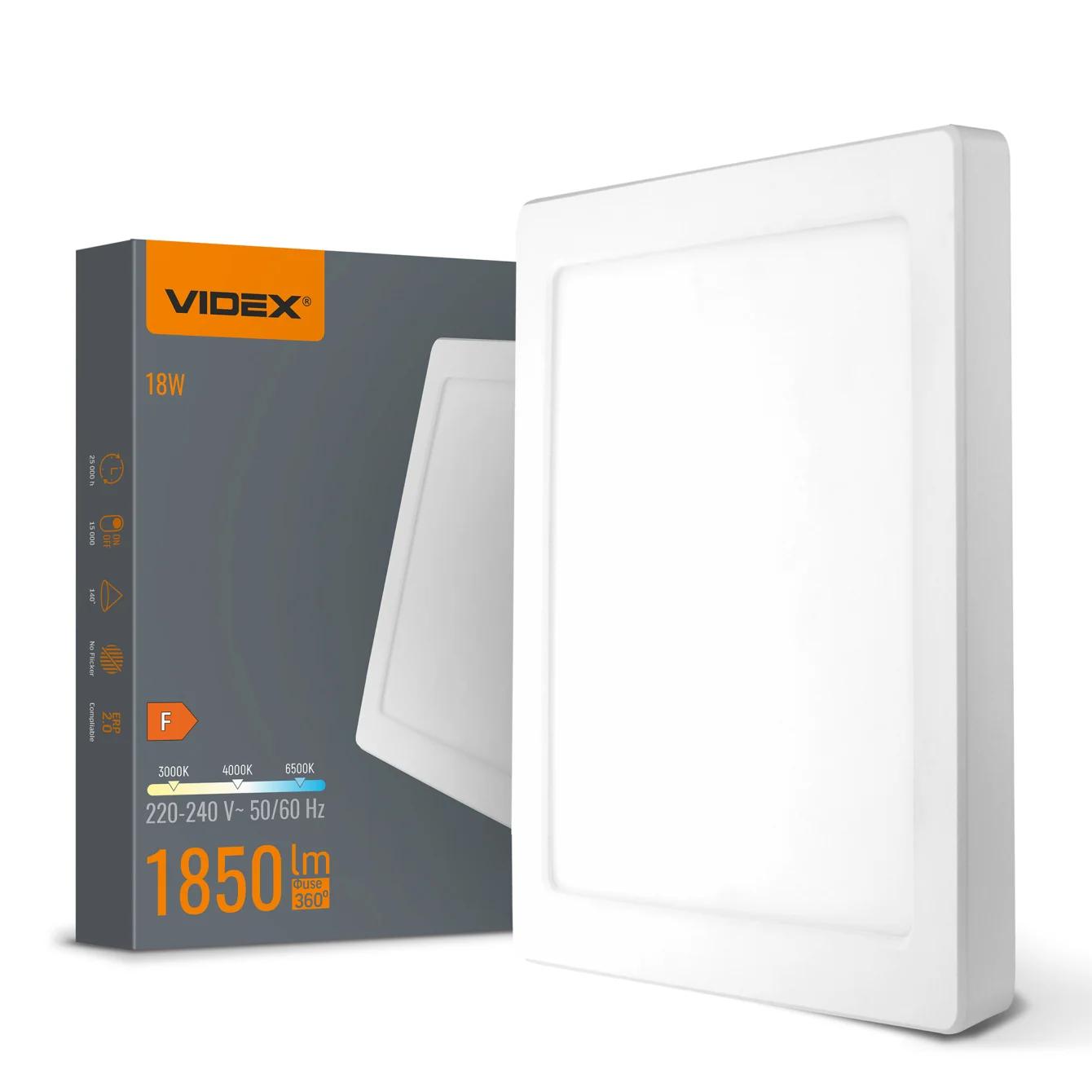 Светодиодный светильник квадратный VIDEX DL6S 18W 3000K-4000K-6500K белый