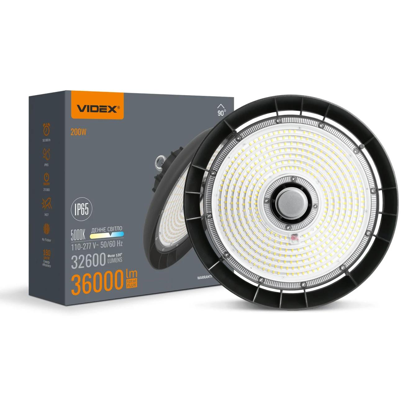 Светодиодный светильник высокий ХайБей VIDEX 200W 5000K 36000Lm Черный