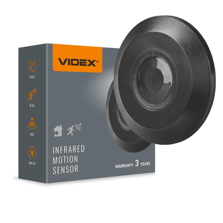 Датчик движения и освещенности VIDEX VL-SPC05B 220V 800W инфракрасный черный