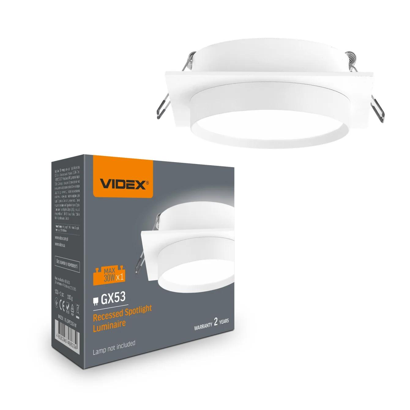 Светильник VIDEX для лампы GX53 встроенный Квадратный Белый (VL-SPF33S-W)