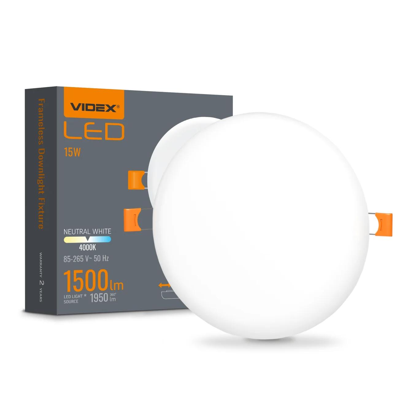 Светодиодный светильник безрамочный круглый VIDEX VLE-DLFR-154 15W 4000K 220V
