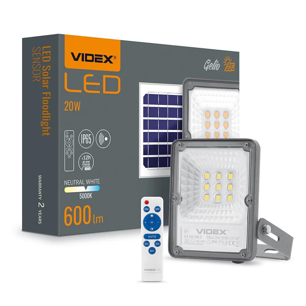 LED прожектор автономний VIDEX 600Lm 5000K Сенсорний (VLE-FSO-205-S)