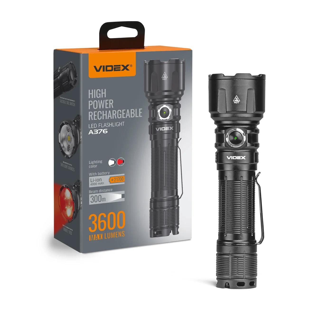 Портативный светодиодный фонарик VIDEX VLF-A376 3600Lm 5000K