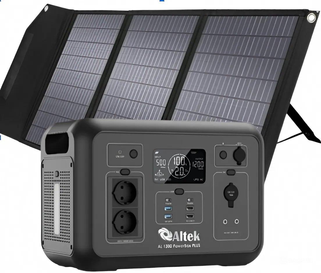 Комплект зарядна станція AL 1200 PowerBox Plus + розкладна панель 120W ALT-120, чорна