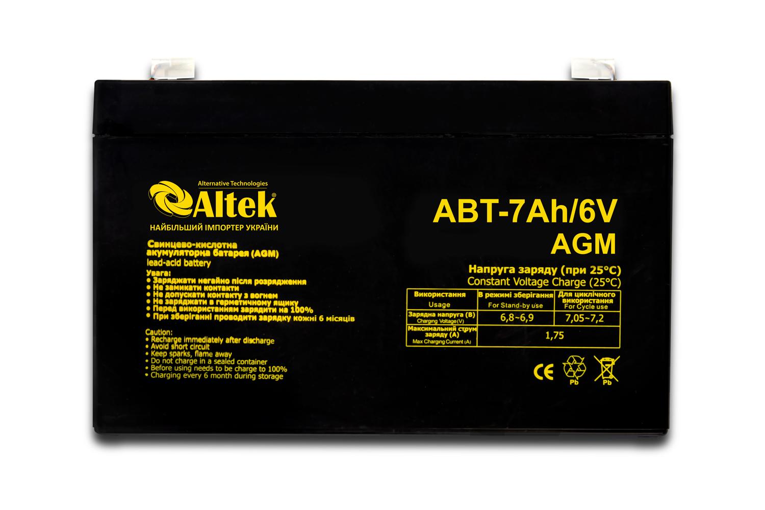 Акумулятор ALTEK ABT-7Ah/6V AGM