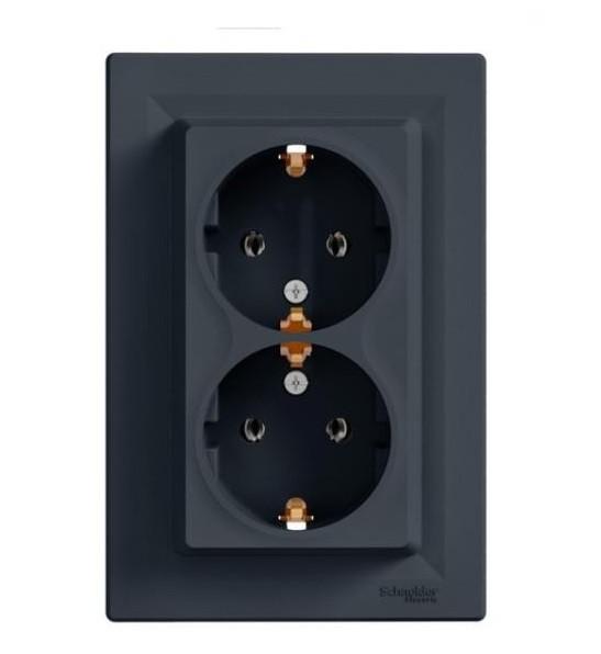 Розетка подвійна з заземленням антрацит Schneider Asfora EPH9900171