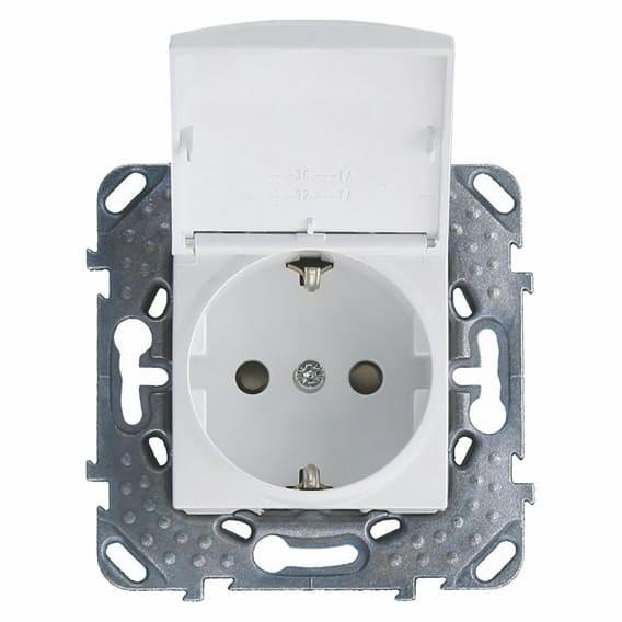 Розетка с заземлением и шторками с крышкой белая Schneider SDN3100121