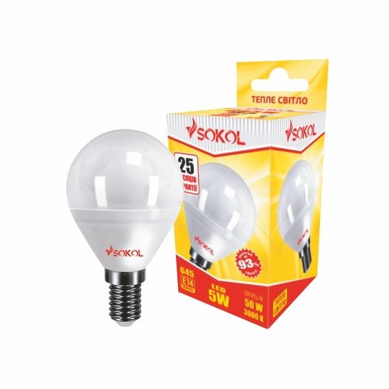 Светодиодная LED лампа G45 5w 220В E14 3000К Sokol