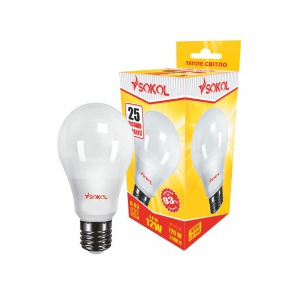 Светодиодная LED лампа A65 12W 220В E27 3000К Sokol
