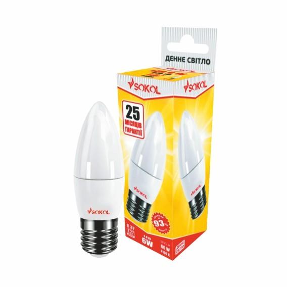 Світлодіодна LED лампа свічка 6w 220В E27 4100К Sokol