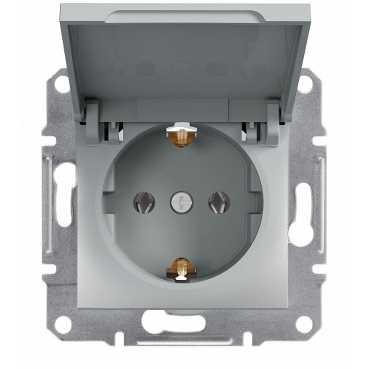 Розетка с заземлением с крышкой алюминий Schneider Asfora EPH3100161