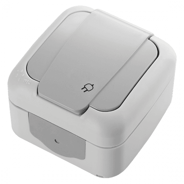 Розетка VIKO Palmiye с заземлением и крышкой серый IP44