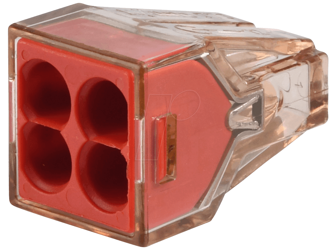 Клемма для распределительных коробок на 4 моножильн. провода 4 mm2 прозрачная красная 773-604