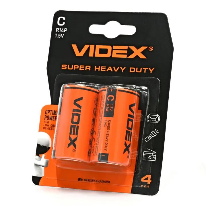 Батарейка сольова VIDEX R14P/C 2шт BLISTER