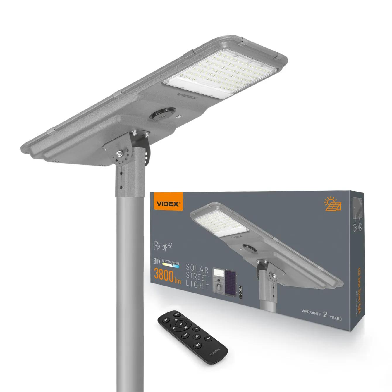 LED ліхтар вуличний автономний VIDEX 3800Lm 5000K (VL-SLSO-092-S)