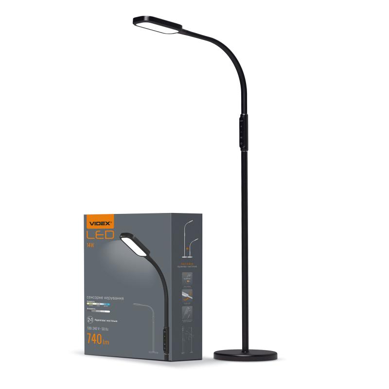 LED торшер чорний VIDEX TF07B 14W 3000-5500K