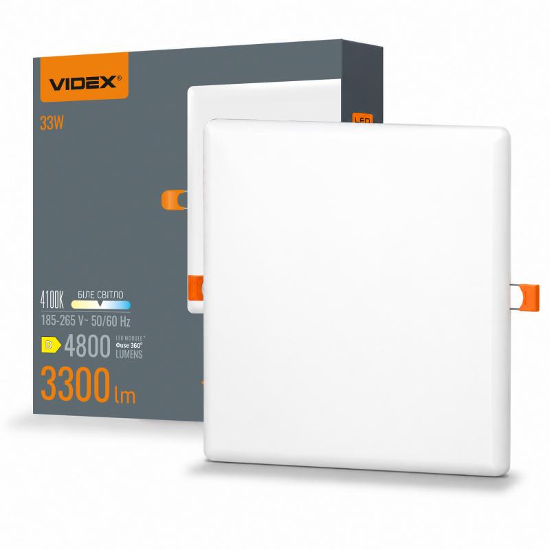 LED світильник безрамковий квадратний VIDEX 33W 4100K