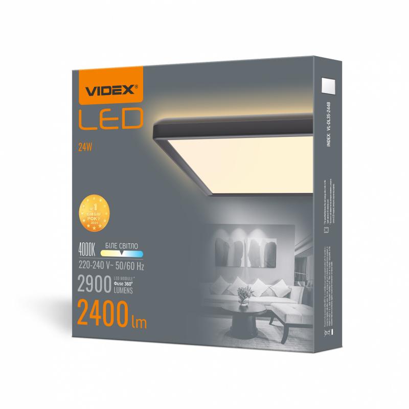 LED светильник с декоративной подсветкой квадратный VIDEX DL3S 24W 4000K Черный