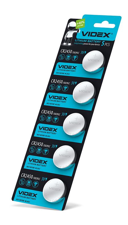 Батарейка літієва Videx CR2450 5шт BLISTER CARD