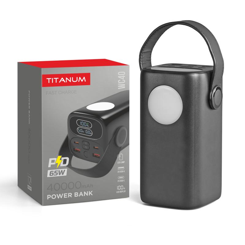 Портативное зарядное устройство 40000 мАч TITANUM WC40 PD65W Черное
