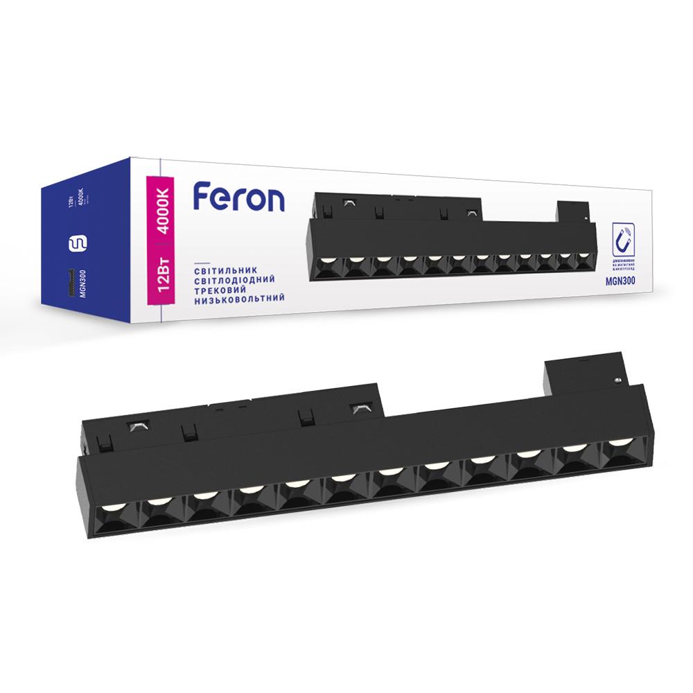 Магнитный трековый светильник Feron MGN300 12Вт 4000К IP20 черный