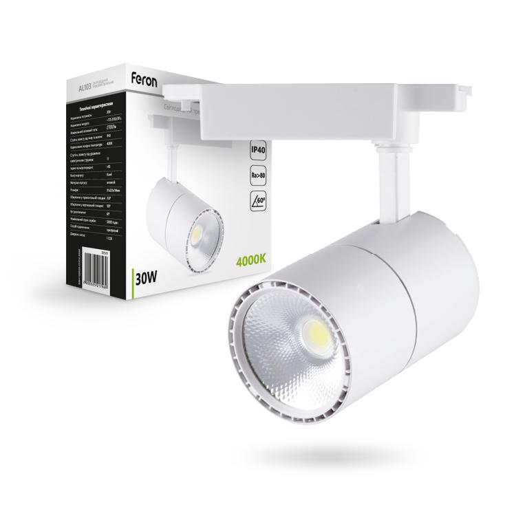 Трековый светильник Feron AL103 30W 4000K IP40 белый, угол рассеивания 60°