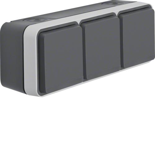 Розетка з з/к потрійна горизонтальна IP55, сіра, 16А/250В W.1