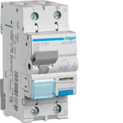 Дифавтомат 1P+N, 25A, B, 30мА, 10кА, A, Hager ADA575D