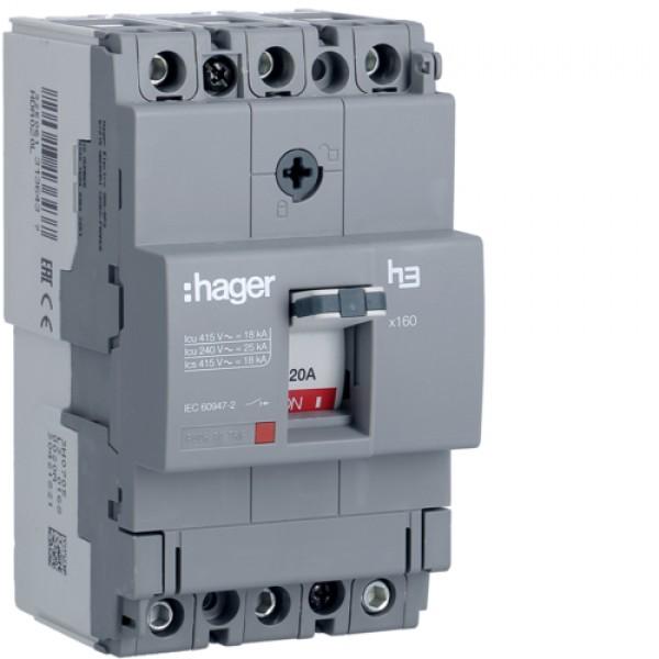 Автоматичний вимикач x160, In=20А, 3п, 18kA, Тфікс./Мфікс.
