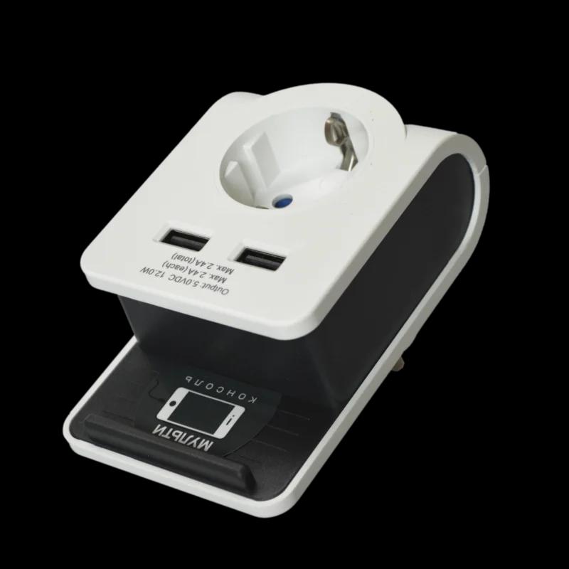 Адаптер Т-02/01 1 місце 2P+PE 16А 2хUSB 2,4А білий UEC