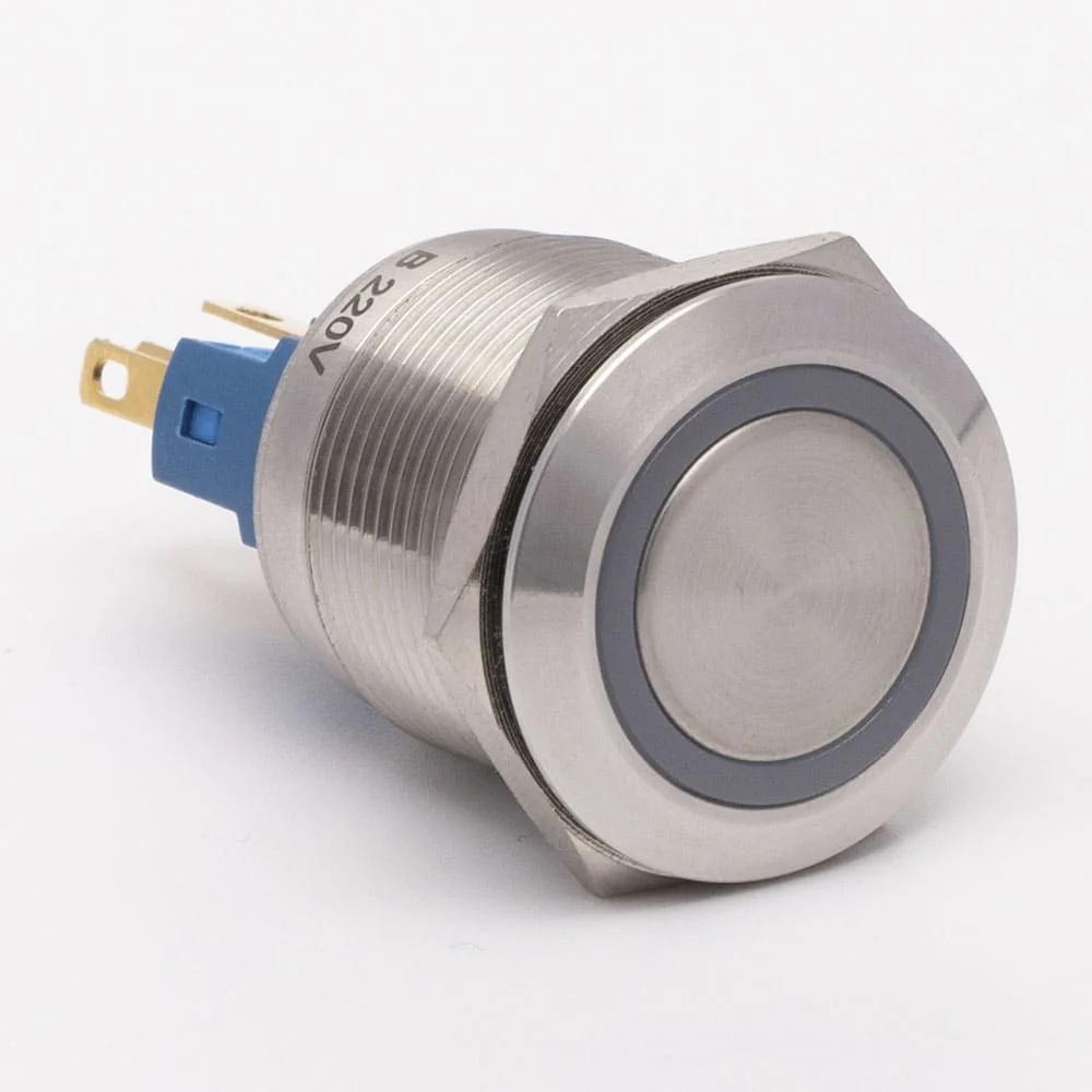 Кнопка металева КНМ-22-FJ-E 220V 1NO1NC плоска, червоний TAKEL