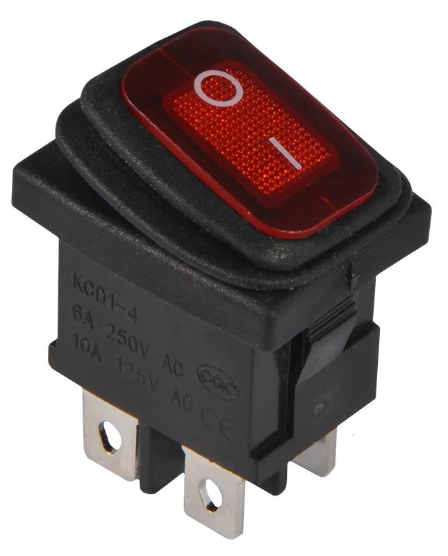 KCD1-4-201NW R/B 220V Переключатель 1 клавиша влагозащищенный красный с подсветкой
