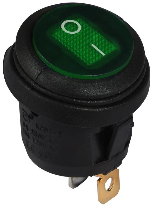 KCD1-5-101NW GR/B 220V Переключатель 1 клавиша круглый влагозащищенный зеленый с подсветкой