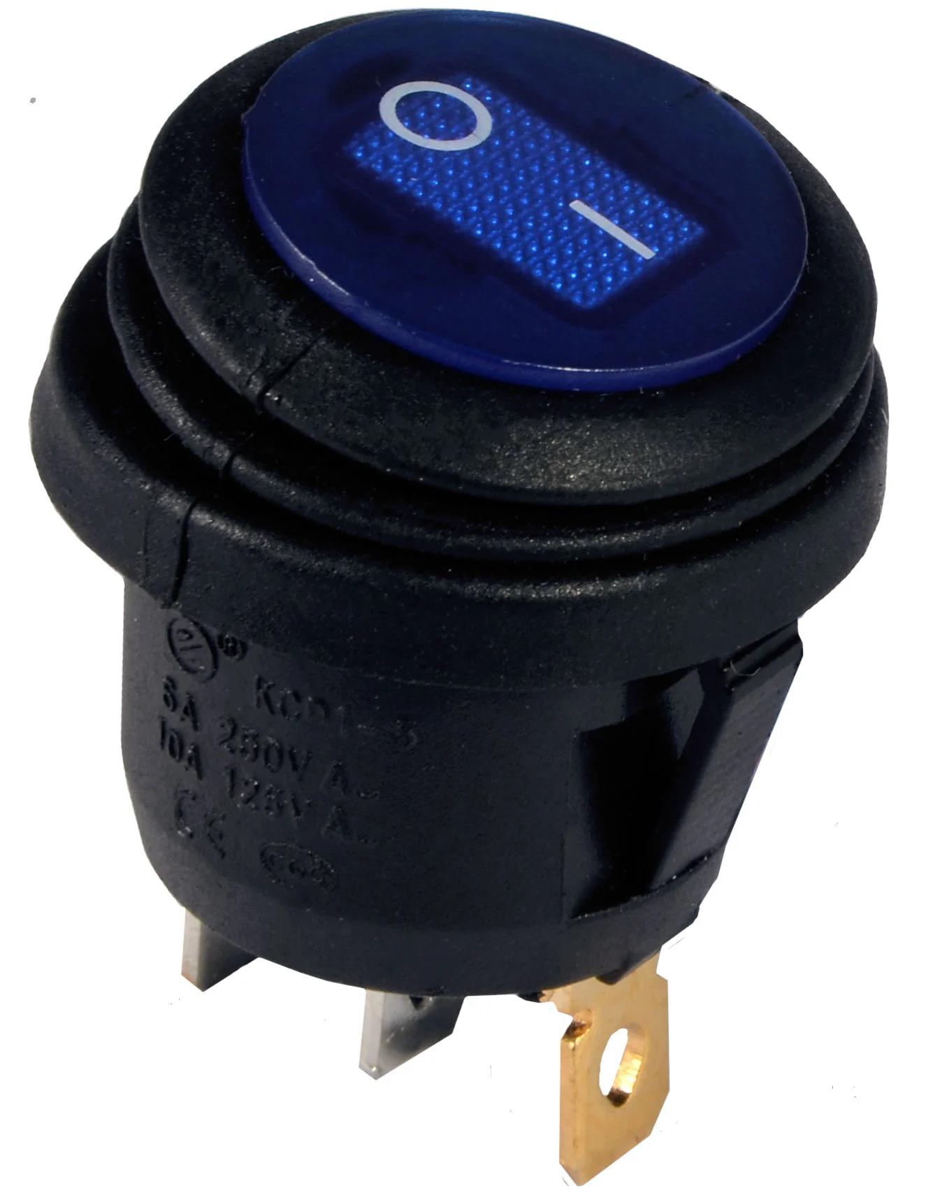 KCD1-5-101NW BL/B 220V Переключатель 1 клавиша круглый влагозащищенный синий с подсветкой
