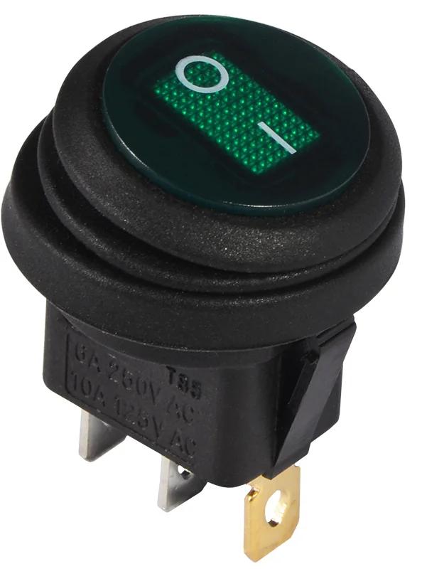 KCD1-8-101NW GR/B 220V Перемикач 1 клав.круглий вологозах. зелений з підсвічуванням