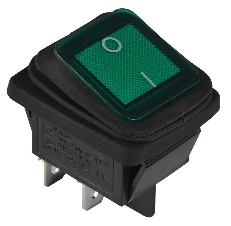 KCD2-201NW GR/B 220V Переключатель 1 клав. влагозащ. зеленый с подсветкой